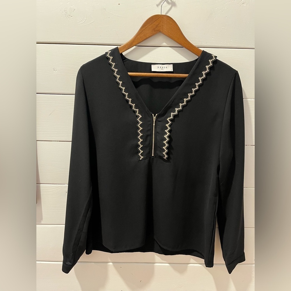 AXARA Paris Embroidered Zip Blouse - Size S